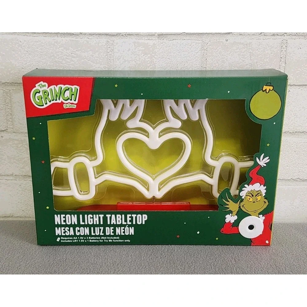 The Grinch Heart Neon Light Table Top‎ Christmas Decor Dr Seuss Battery Operated